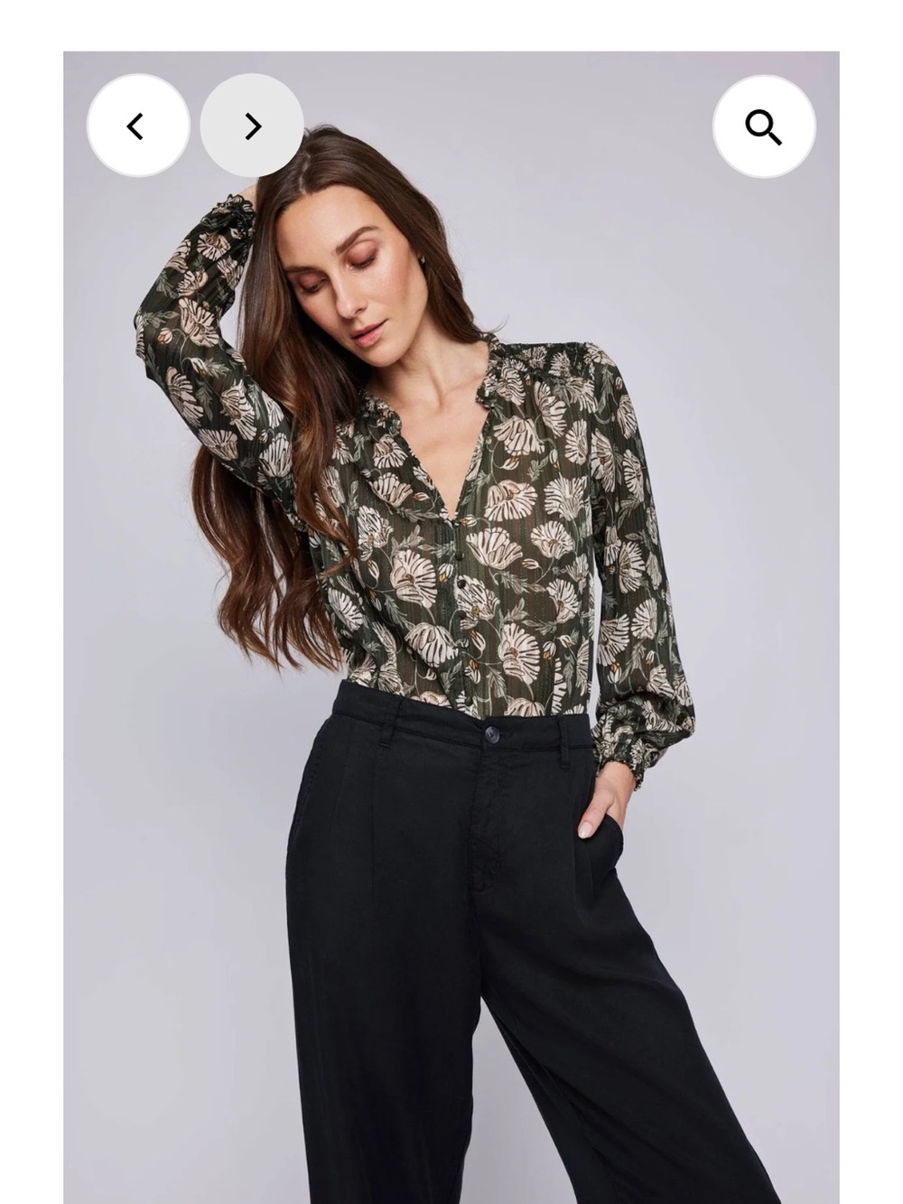 Gentle Fawn Sasha Olive Green Floral V-Neck Blouse